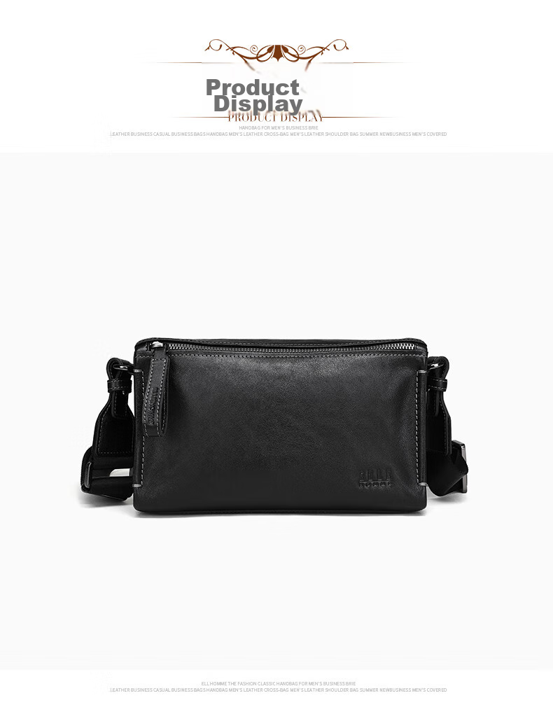 ELLE HOMME Men's Crossbody Bag, Fashionable Genuine Leather Shoulder Bag, Casual Large-Capacity Small Satchel Cowhide Men's Bag 206730 Black Birthday Gift for Boyfriend 11