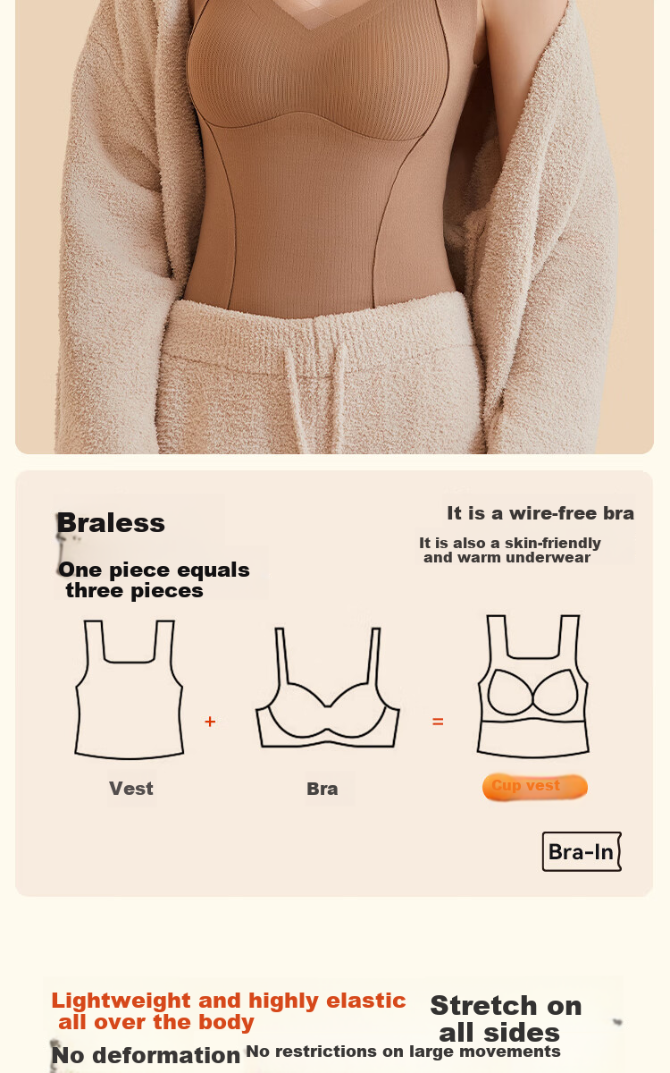 MiiOW Women's Thermal Underwear, Ladies' Wool And Silk Thermal Wear, Double-Sided Fleece, No Bra Needed, Warm Vest for Women, Suitable for Outdoor Wear 11