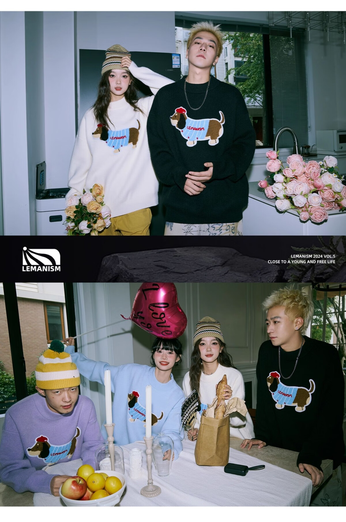 LEMANISM Sausage Dog Couple Sweater Men's Winter High-End Knit Lazy Style Cardigan Women's Black M 5