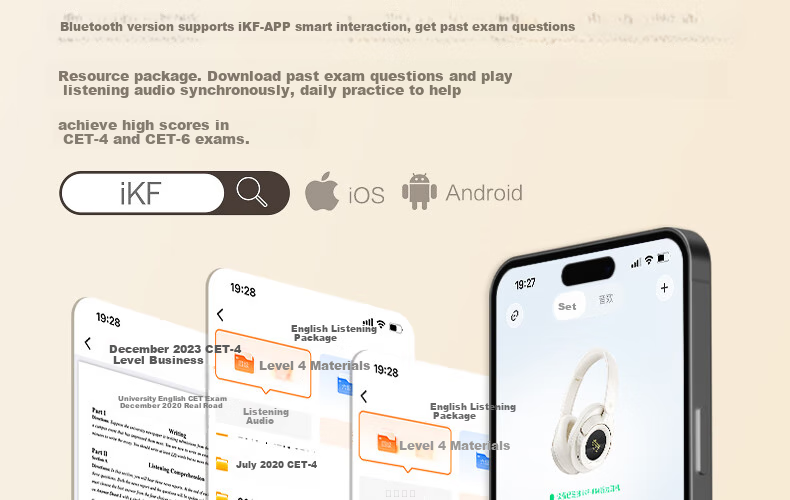 IKF FM CET-4/6 Listening Headphones, Bluetooth Adjustable Frequency, Exam-Specific English CET-4 Headphones, Over-Ear Wireless, for CET-4/8 Study, Radio Listening, Yadian Black 35