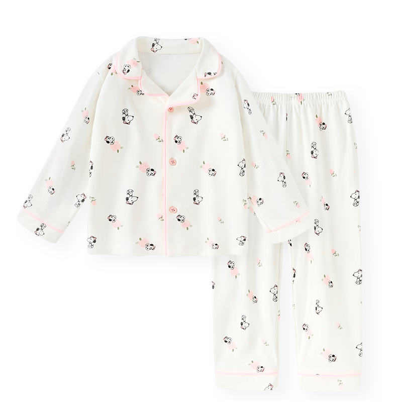 SNOOPY Children's Spring and Autumn Pure Cotton Comfortable Long Sleeve Pajama Set Floral 120