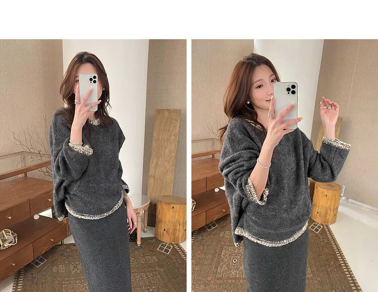 Mt [Fragrant Breeze Knit] Spring Light Luxury Round Neck Color-Block Edge Wool Blend Knit Sweater for Women 6