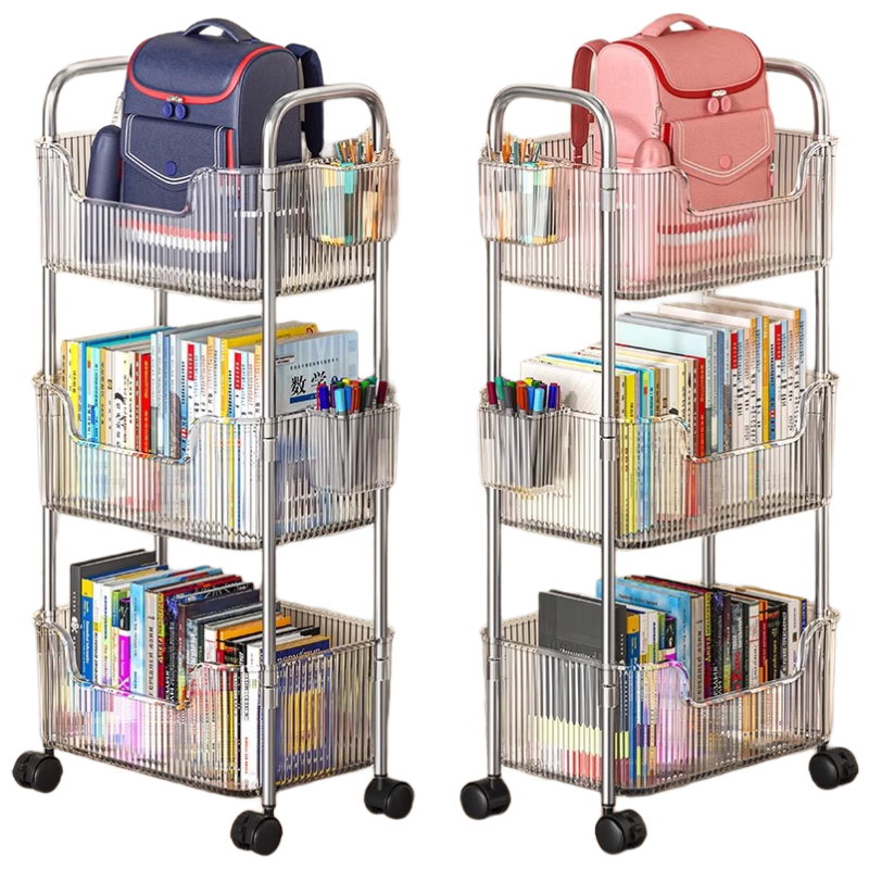 Shunyou Bookbag Storage Rack, Floor-Standing Transparent Snack Cart, Multi-Layer Movable Cosmetic Organizer Shelf SY-648