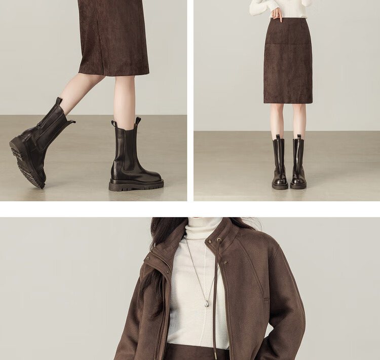 Sentubila Petite Velvet Midi Skirt for Women Autumn Elegant Split Straight Slim Fit Age-Reducing Skirt 8
