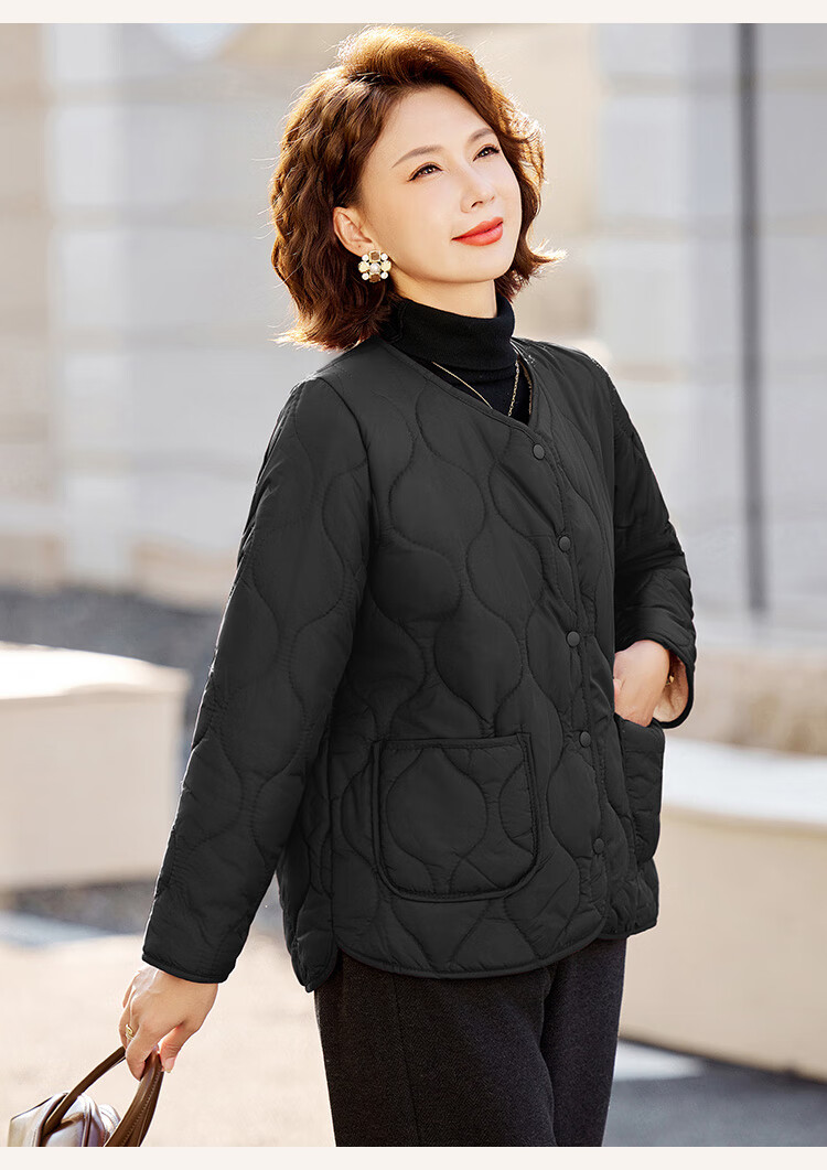 Past Winter New Fleece-Lined Warm Cotton Jacket Fashionable Homewear Thick Mom's Cotton Coat Black 2XL 6
