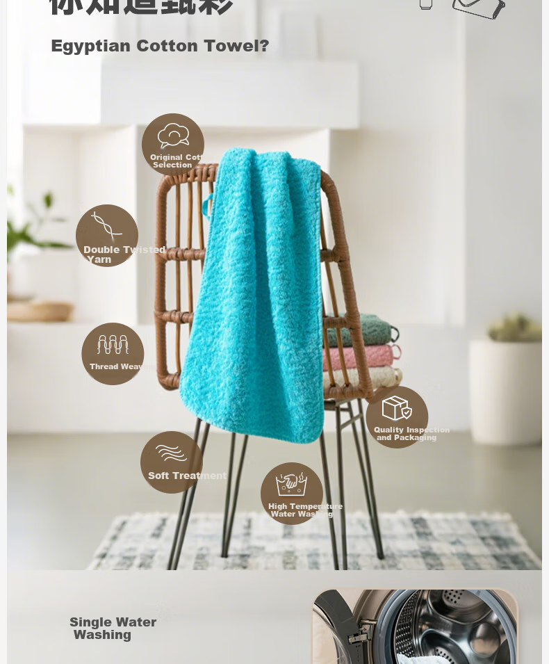 UCHINO Egyptian Long-Staple Cotton Face Towel, Class A Thickened Soft Absorbent Washcloth, Senna Face Towel, Blue 6