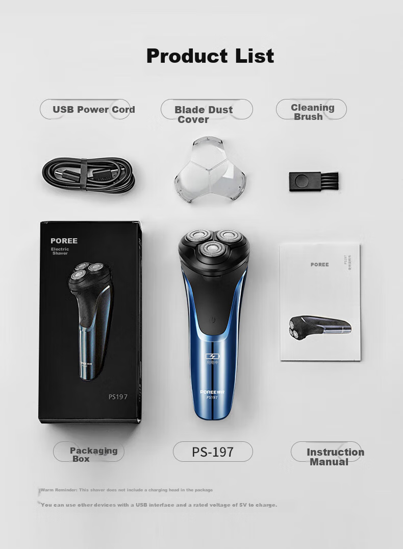 FLYCO Electric Shaver, Gift for Men, Jingdong Exclusive, Rechargeable Smart Car-Shaving Razor, Rotating Beard Trimmer, Fully Washable PS197 19