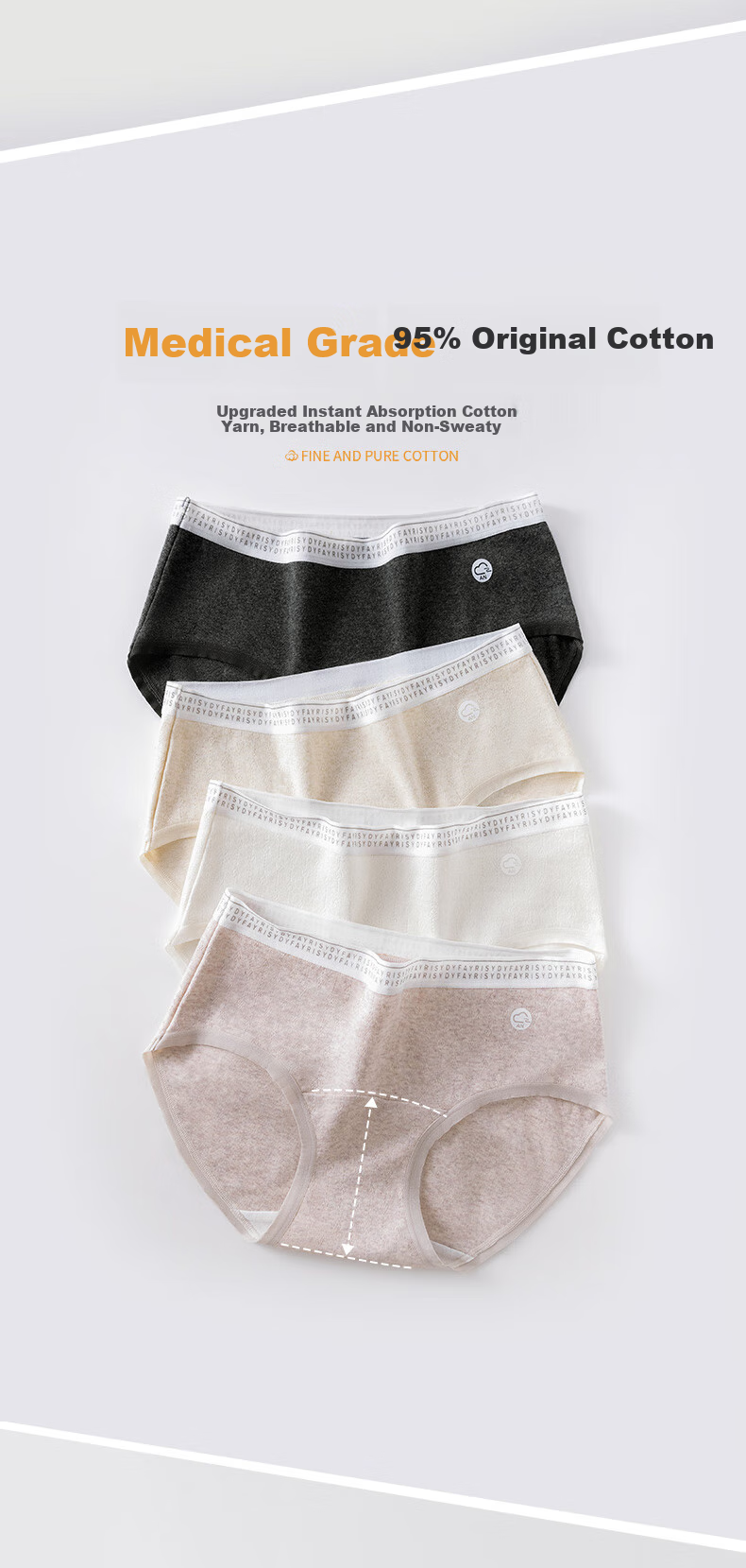 SNOWFLYING Women's Underwear, 2026 New Medical-Grade Pure Cotton Antibacterial Triangle Briefs with Extended Crotch, Seamless, 4 Pieces 4
