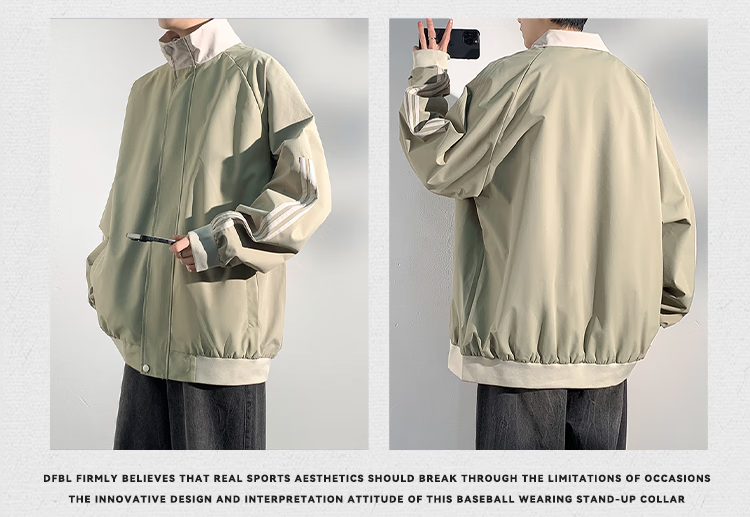 Dingfengbaoluo Men's Workwear Jacket Autumn Loose Stand Collar Baseball Sports Waterproof Casual Jacket MUY01 Light Khaki XL 7