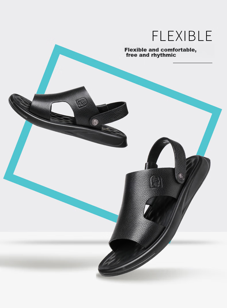 LAORENTOU Men's Sandals, Summer Top-Grain Leather Breathable Beach Versatile Casual Shoes Slippers Men's Footwear, 10965 Black 41 2