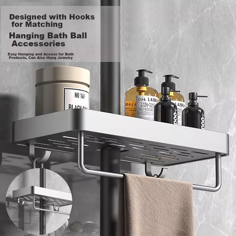 Huxiansen Space Aluminum Shower Caddy, No Drilling Required, Adjustable Height, Wall-Mounted Bathroom Storage Rack 3