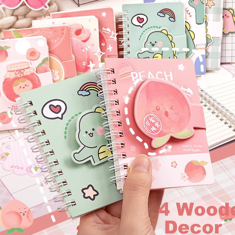 Sijinianhua Pocket Magic Tape Binding Portable Cartoon Spiral Notebook, Spiral-Bound Notebook, Portable Journal for Homework And Notes, Four Books - Capybara 1