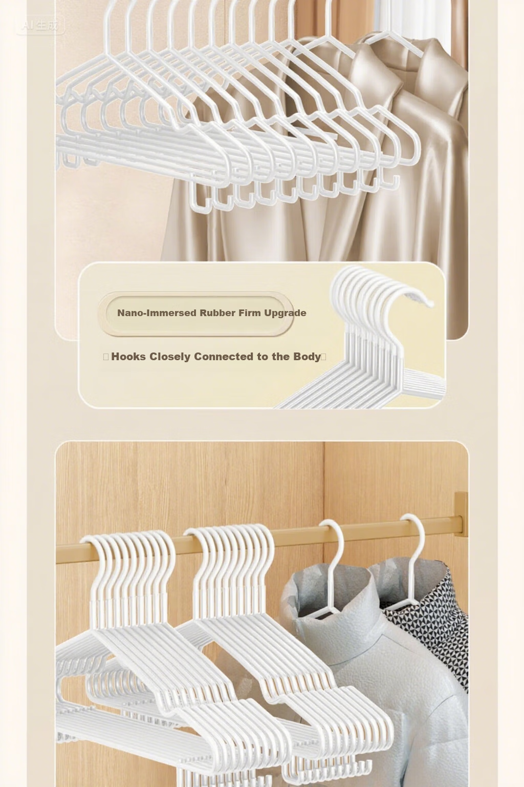 Meebordi Clothes Hangers, Non-Slip And Traceless, Thickened And Widened Large Size Hangers for Adults, Home Use, 20 Pieces, White with Hooks 11