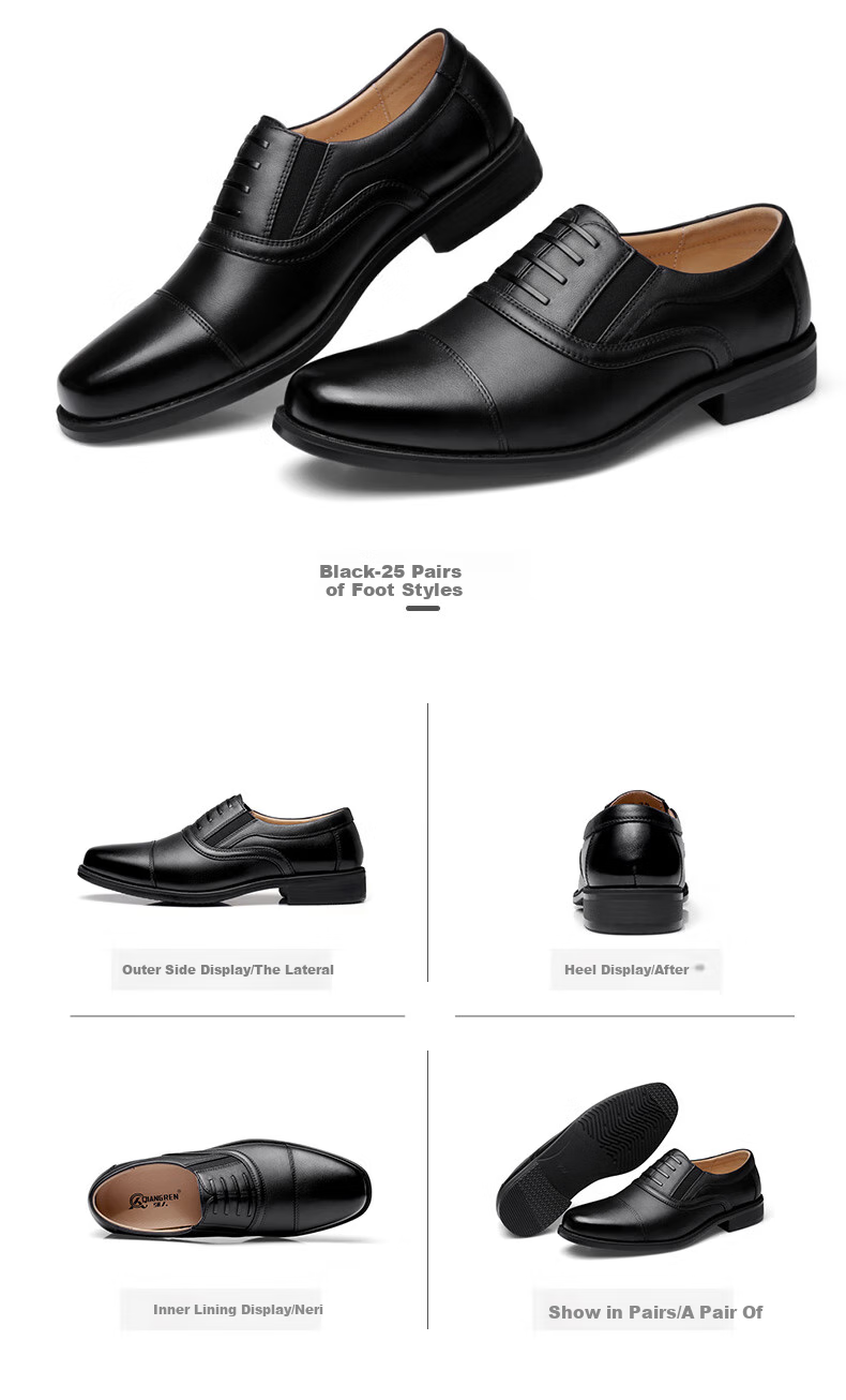 Qiangren Formal Shoes for Men, Jihua 3515 Quality Top-Grain Leather Business Dress Shoes, Slip-On Three-Joint Sandal Leather Shoes, Black, Size 43 20