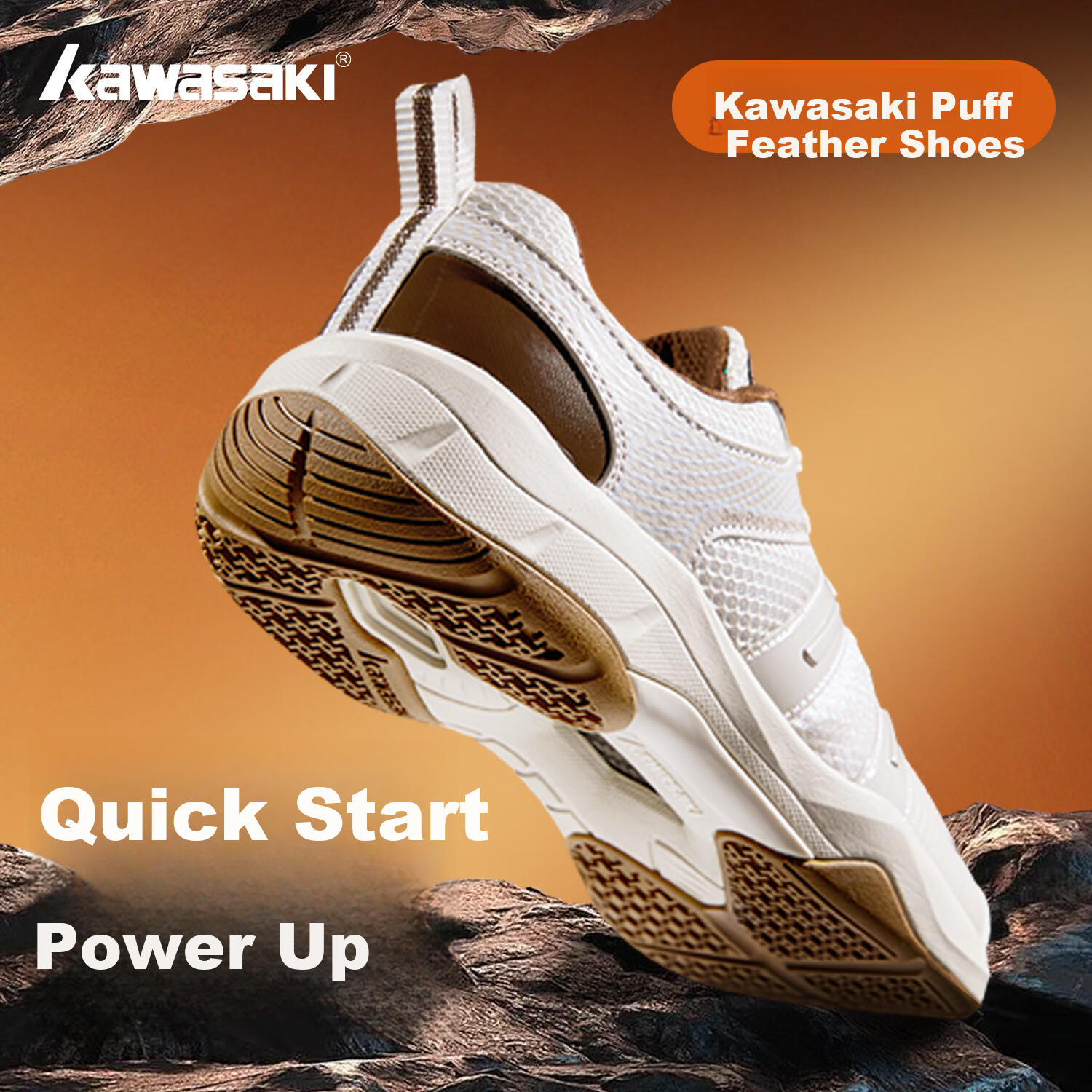 KAWASAKI Кроссовки для бадминтона, износостойкие, амортизирующие, дышащие, спортивные беговые кроссовки K-073D Plus унисекс, бежевые, размер 40