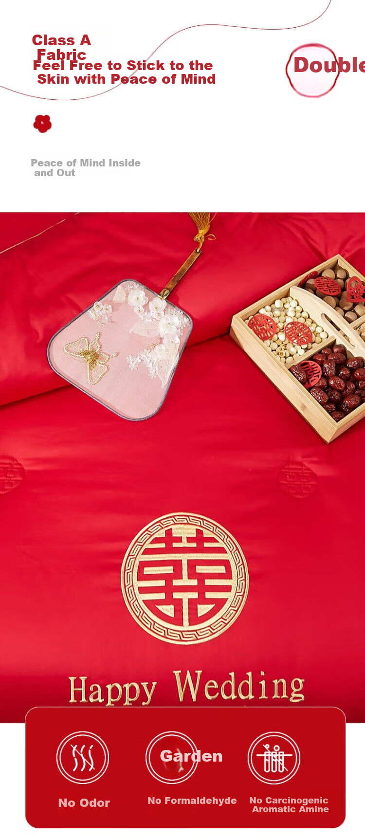 I-WILL Wedding Joy Embroidered Comforter for Spring, Autumn And All Seasons, Double Size Cotton Quilt, Approximately 5.4 Jin (2.7 Kg), 2.2*2.4m, Red 5