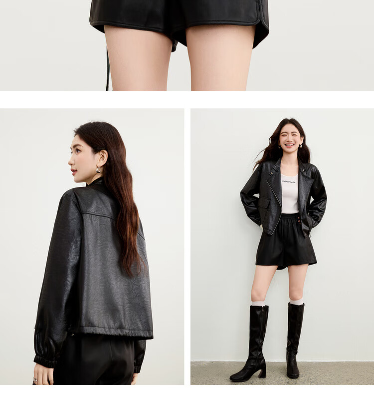 Sentubila Women's Casual Asymmetric Zip-Up Stand Collar Jacket Autumn Loose Slim Leather Texture Cardigan Drawstring Top 5