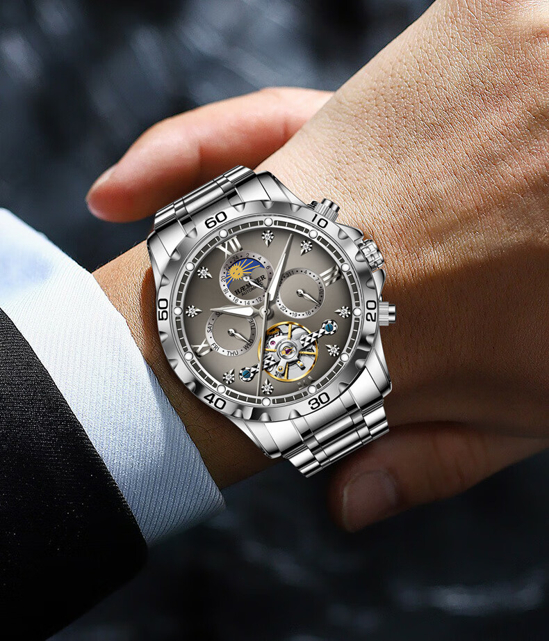 HAEMMER Men's Mechanical Skeleton Multifunction Stainless Steel Waterproof Luminous Luxury Swiss Quality Watch 1