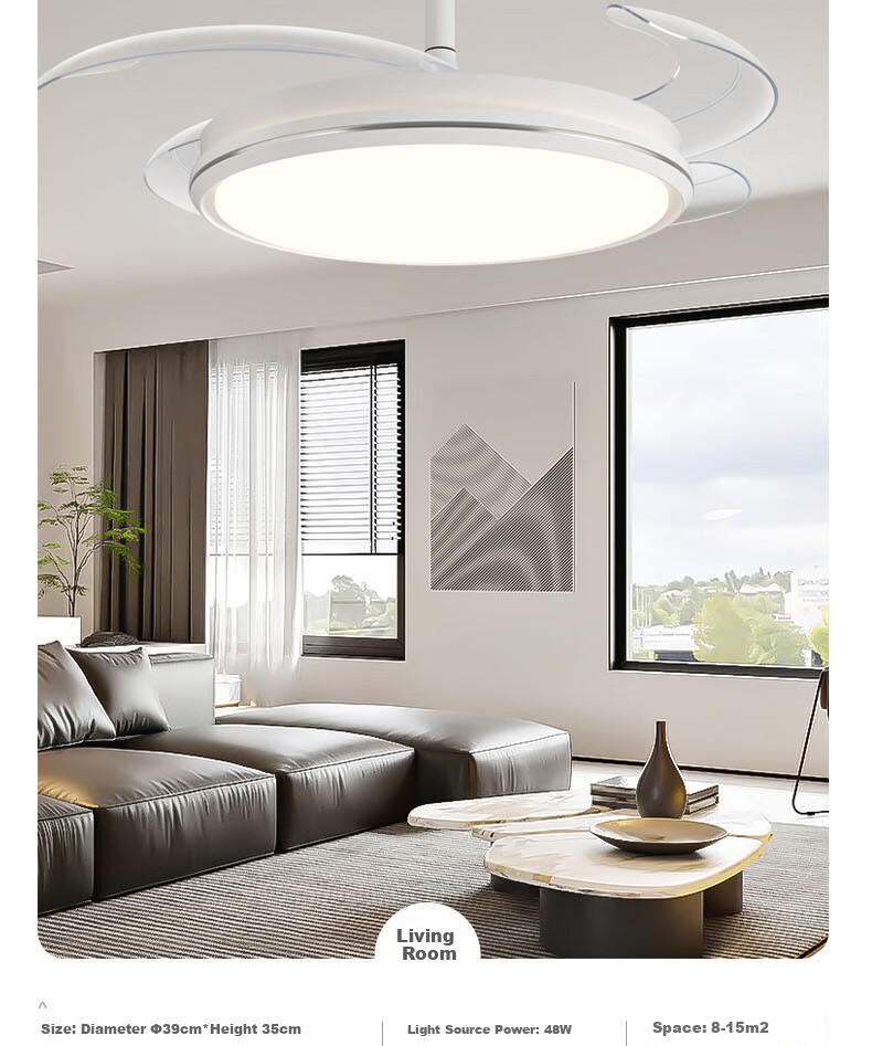 Aimeite [Installation Included] Fan Light Invisible Home Living Room Integrated Dining Room High-Power Full Spectrum Eye-Protecting Variable Frequency Bedroom Fan Light 15