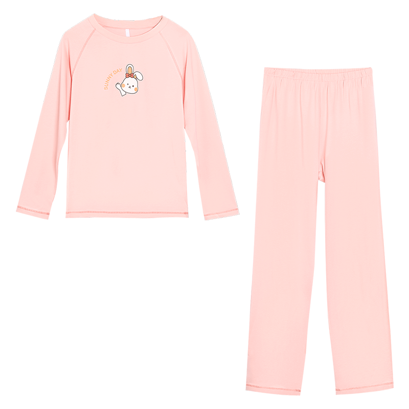 Hodohome Kids Girls 7A Antibacterial Cotton Long Sleeve Pajamas Pullover Cartoon Print Set 506 140