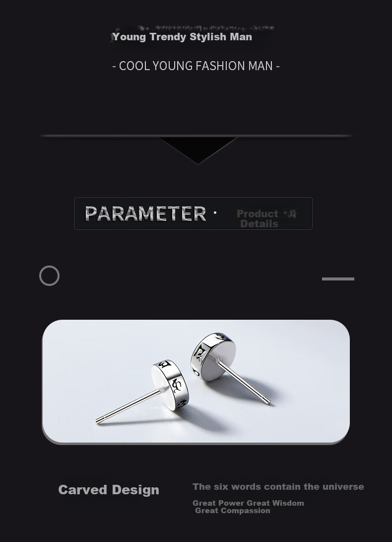 Zhenshangyin China Gold Authorized Earrings, Silver Men's Earrings, Pendant Jewelry, Birthday Gift for Boyfriend Or Husband, Handsome S925 8