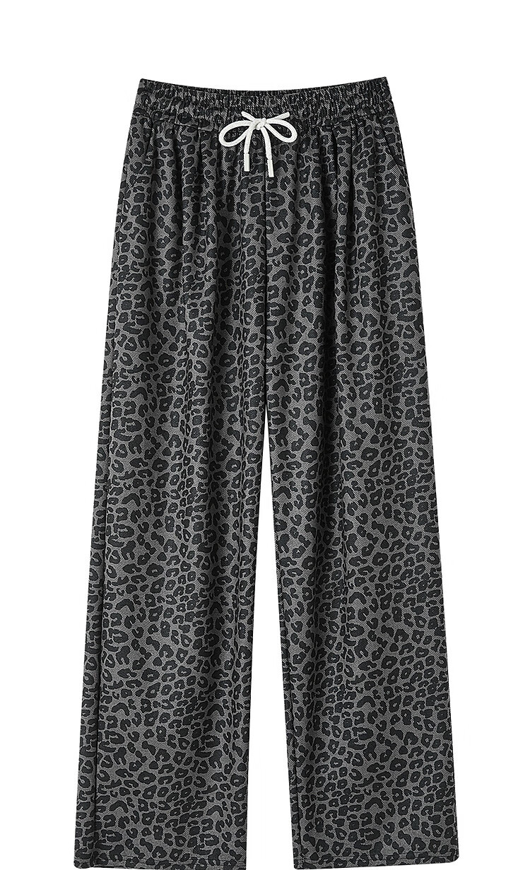 Demana Pear-Shaped Pitfall Guide Spring High Street Leopard Print Comfortable Elastic Waist Draped Straight-Leg Women's Casual Pants 6
