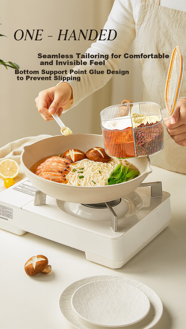 Shuwushuo Multi-Compartment Spice Container Set, Kitchen Salt Storage Box, Moisture-Proof Four-Compartment Seasoning Jar, Salt Container, Spice Jar Storage Box, Orange 7