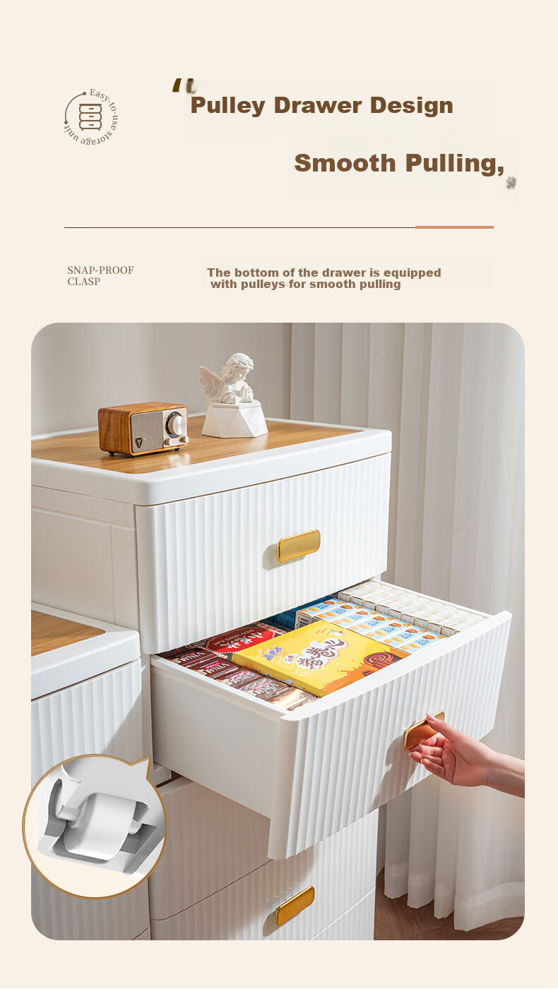 JEKO&JEKO Drawer Storage Cabinet, Bedroom Living Room Storage Cabinet, Wardrobe, Bedside Table, Toy Snack Organizer, Five-Drawer Chest, Four-Tier 7