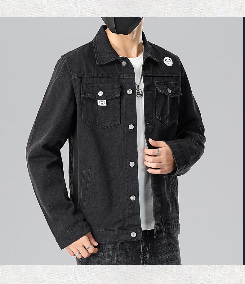 Romon [Japanese Workwear] Men's Summer Loose Casual Trendy Korean Style Washed Black Jacket 2XL 5