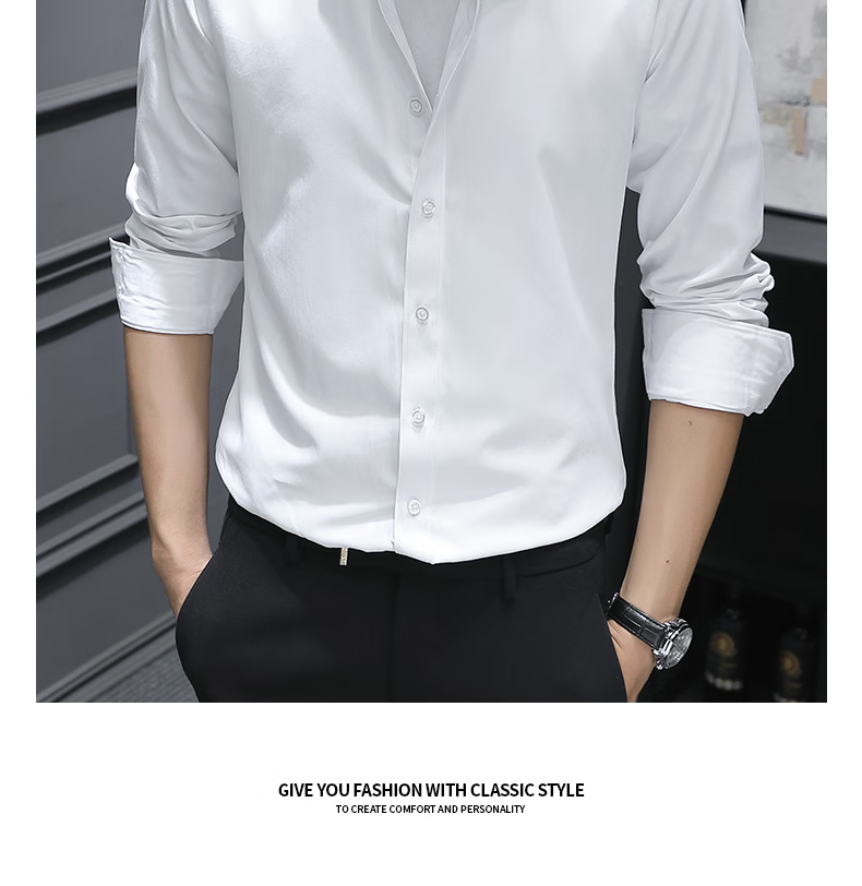 Miiow Mercerized Cotton Shirt Men's Premium White Casual Business Formal Dress Shirt 14