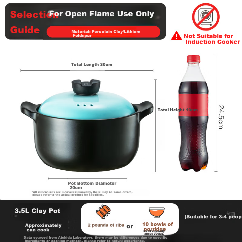 ASD Clay Pot Soup Cooker, Ceramic Pot for Gas Stove, Household Use, High Temperature Resistant, 3.5L, Health Pot, Chinese Medicine Pot, RXC35B3Q