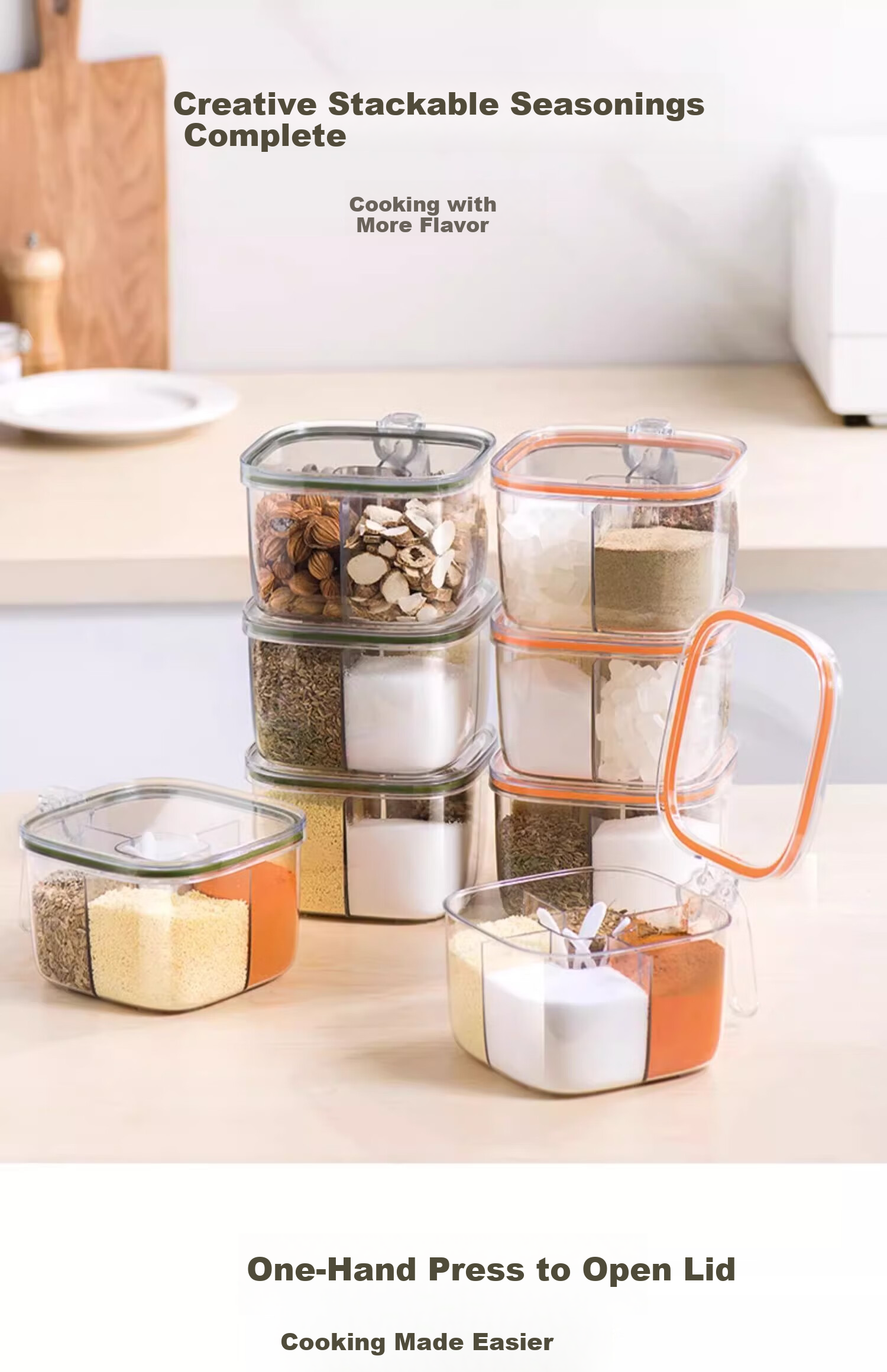 MUYA Seasoning Container Set for Home Kitchen, Multi-Compartment Storage Jars for Salt, MSG, Pepper And Condiments 2