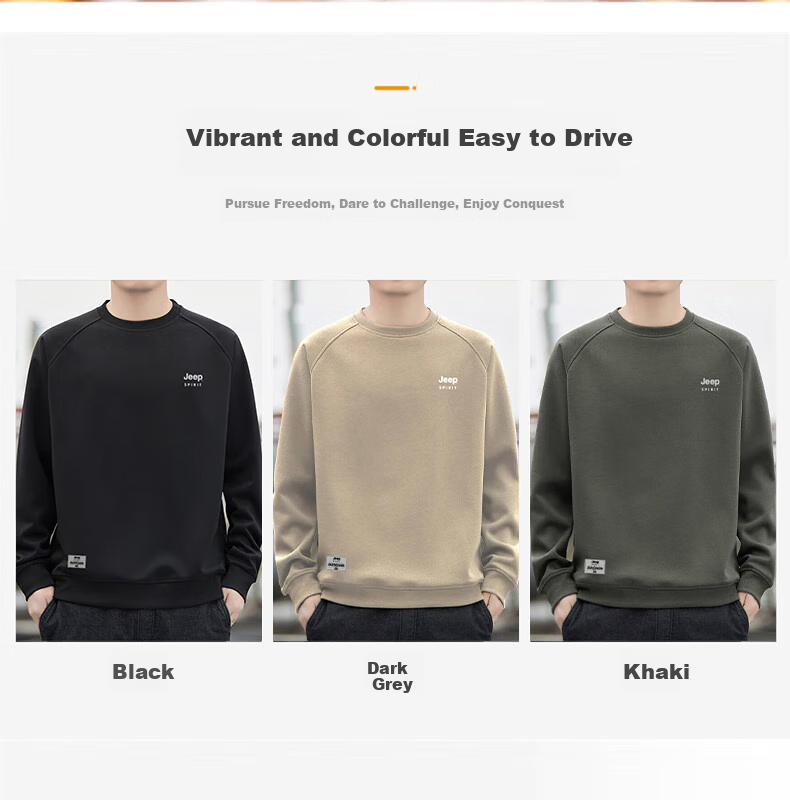 JEEP SPIRIT Men's Sweatshirt, Spring And Autumn Round Neck Long Sleeve T-Shirt, Loose-Fitting Pullover Top, Slim-Fit Undershirt, Men's Clothing, 3XL 1
