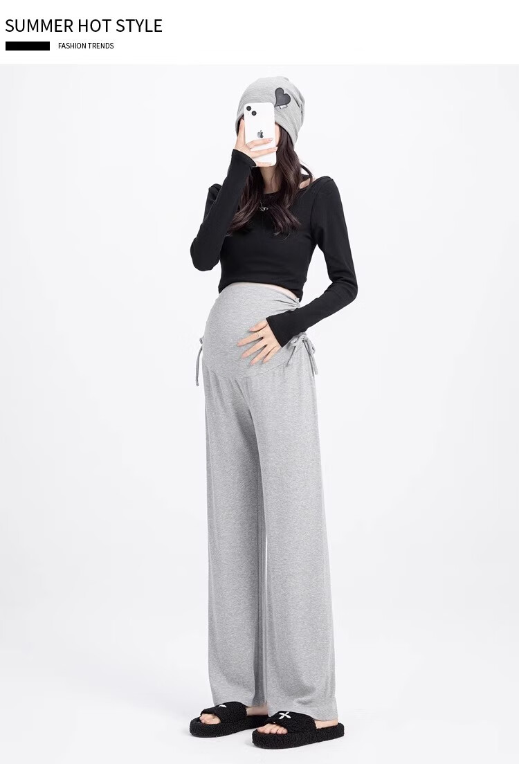 JOYNCLEON Maternity Summer Cotton Wide-Leg Pants Black M Jyk200502 27