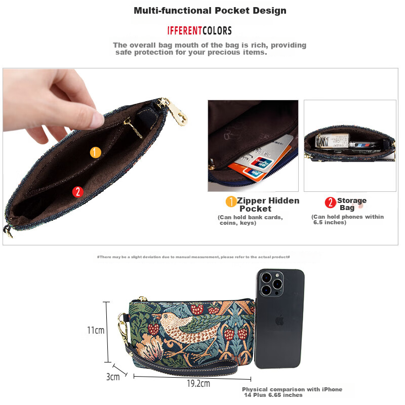 Xiaoxiongyilian Phone Bag Coin Purse, New Stylish Design for Women, Mother's Floral Bird Embroidery Clutch, Valentine's Day Gift