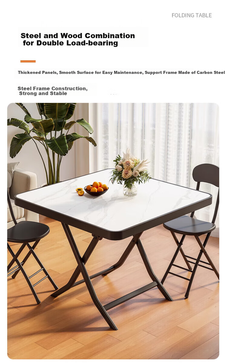 Zhuobo Folding Dining Table, Home Use Dining Table, Outdoor Table, Picnic Table, Square Table, BZP9 White, 80cm Wide 5