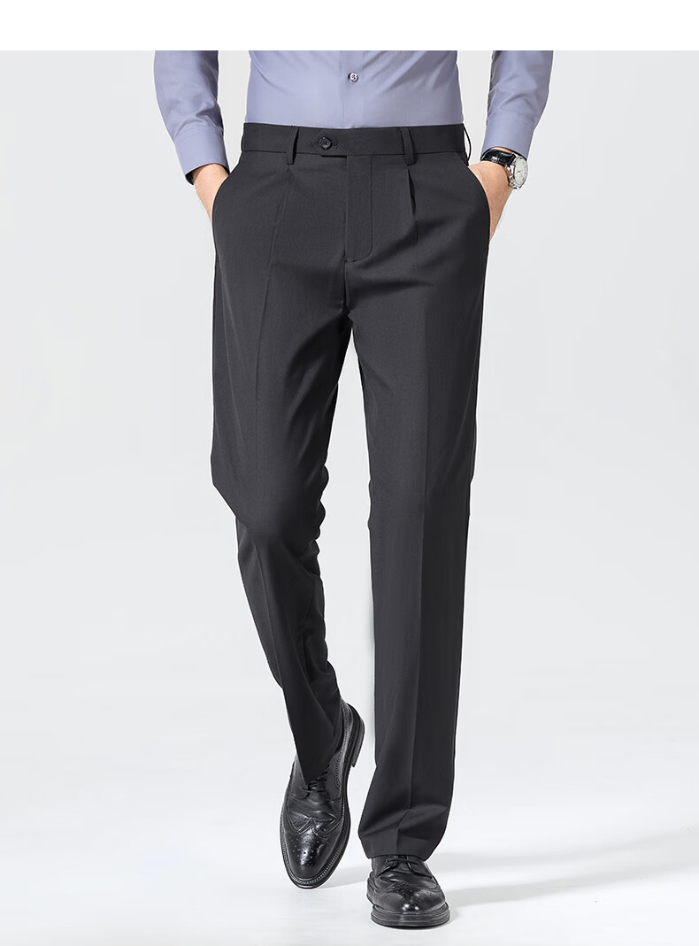 FIRS Men's Wool Blend Spring Autumn Business Loose Fit Commuter Dress Pants Straight Leg Casual Trousers 10