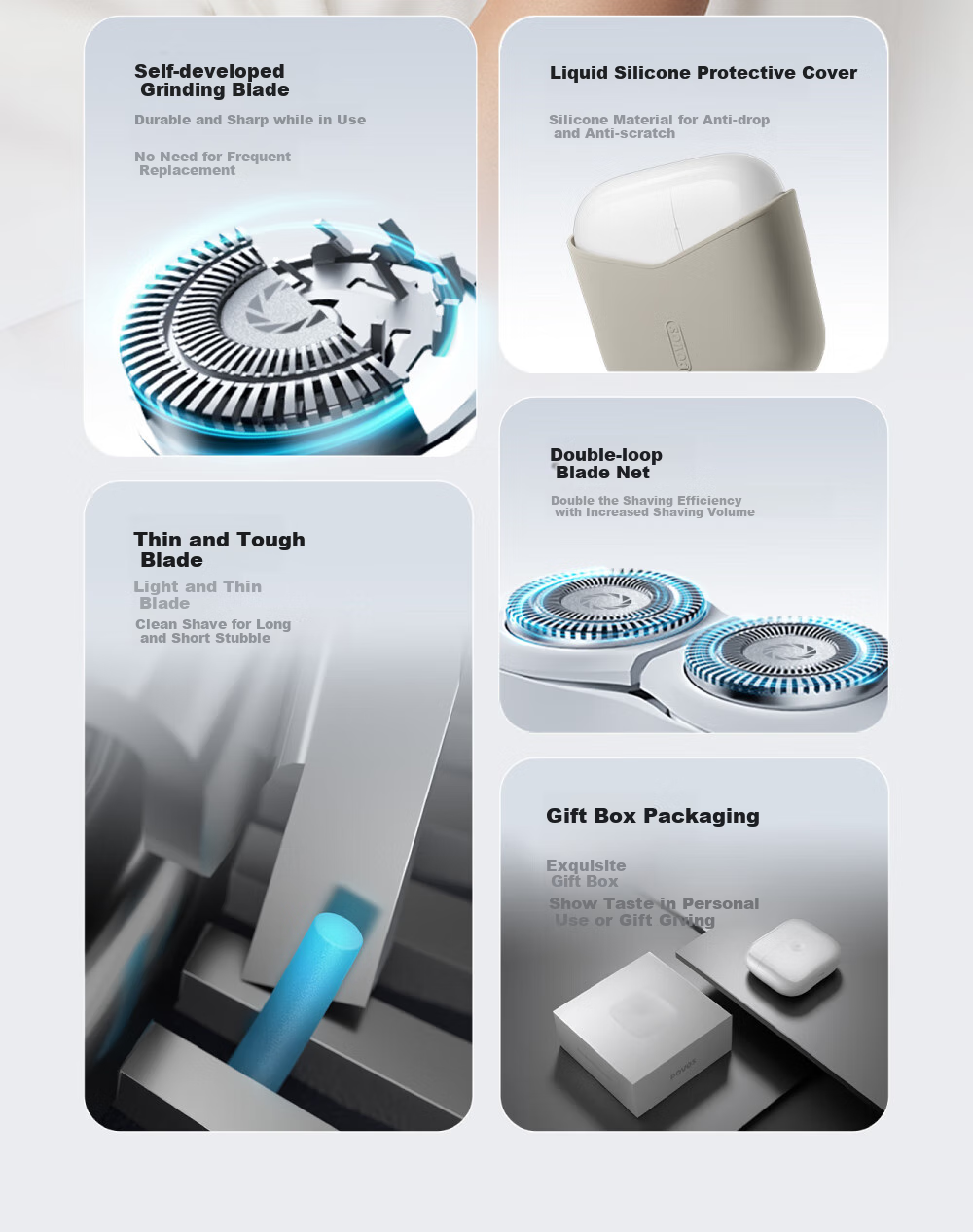 POVOS Small White Box Dual-Engine Shaver T002, Electric Rotary Mini Portable Smart Sensing Razor, Holiday Gift Birthday Present for Boyfriend Husband 15