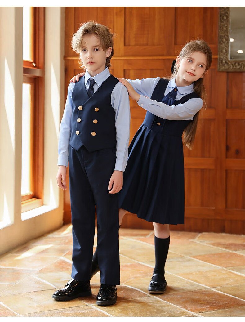 Yinuofang Children's Performance Suit Set Boys and Girls Group Performance Clothing Host Suit Girls Dress Set 3