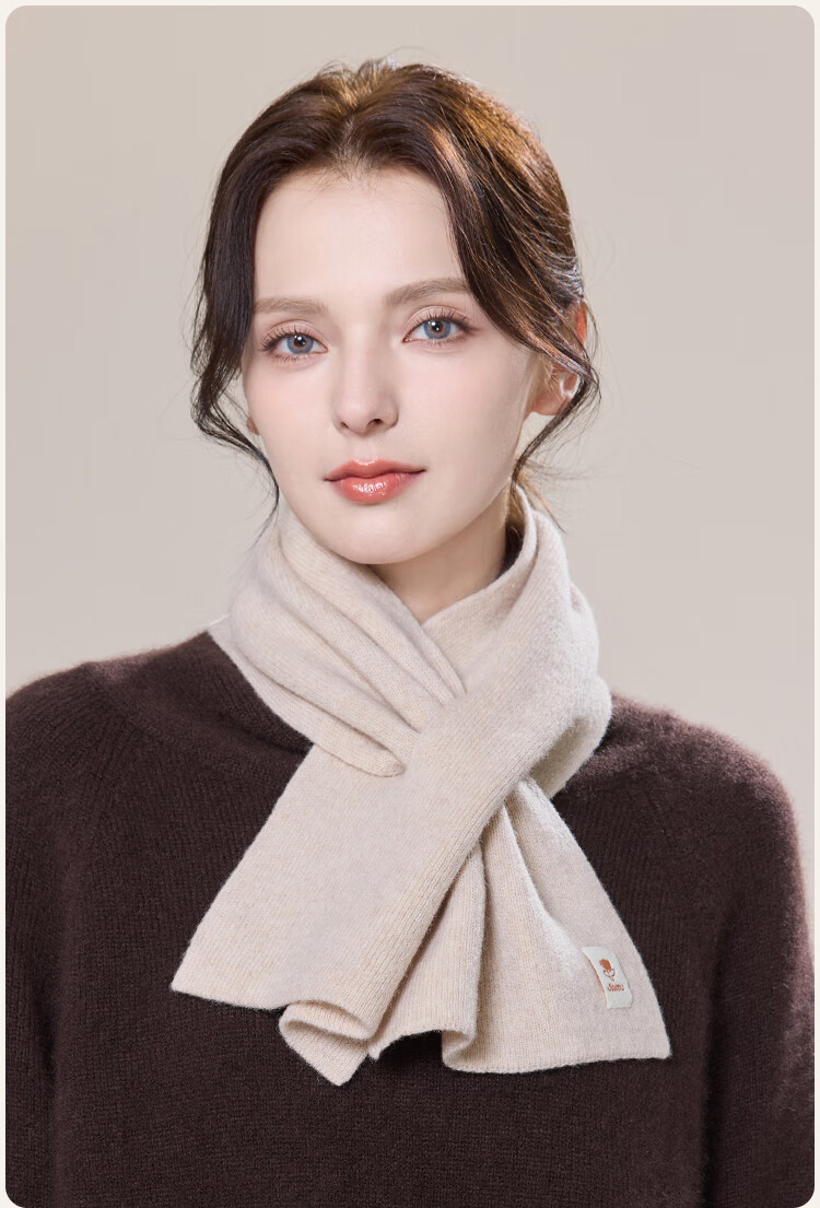 JIUMU Pure Wool Interwoven Small Scarf Women's Autumn Winter Warm Neck Warmer Lightweight Short Scarf for Girls 3