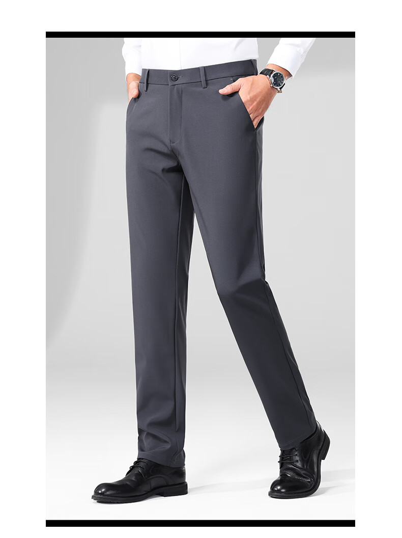 ROMON Men's Non-Iron Business Dress Pants Casual Stretch Straight-Leg Dad Pants Black Regular 32 12