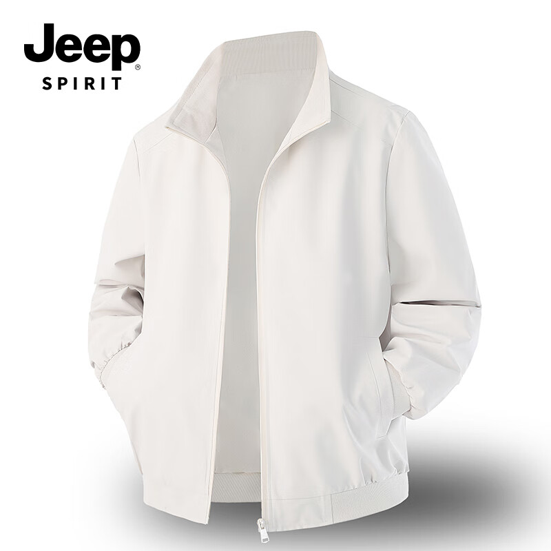 JEEP SPIRIT Men's Casual Autumn Sports Stand Collar Jacket Light Businesswear 2501 Off-White XL