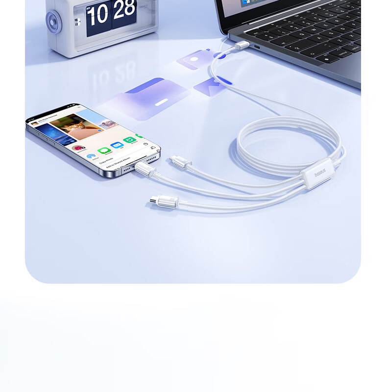 Baseus Type-C 3-in-1 PD 100W Fast Charging Cable for Apple iPhone 16/15 Pro Max, Huawei, Xiaomi, iPad, Tablet, Car Use, 1.5m Blue 4