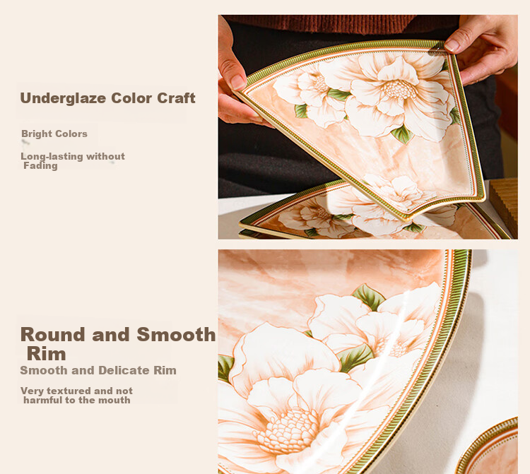 CERAMICS Family Reunion Plate Set, Round Table Plates, Home Dining Utensils, Complete Set of Plates, 9-Piece Camellia Gift Box Set for Mid-Autumn Festival 21
