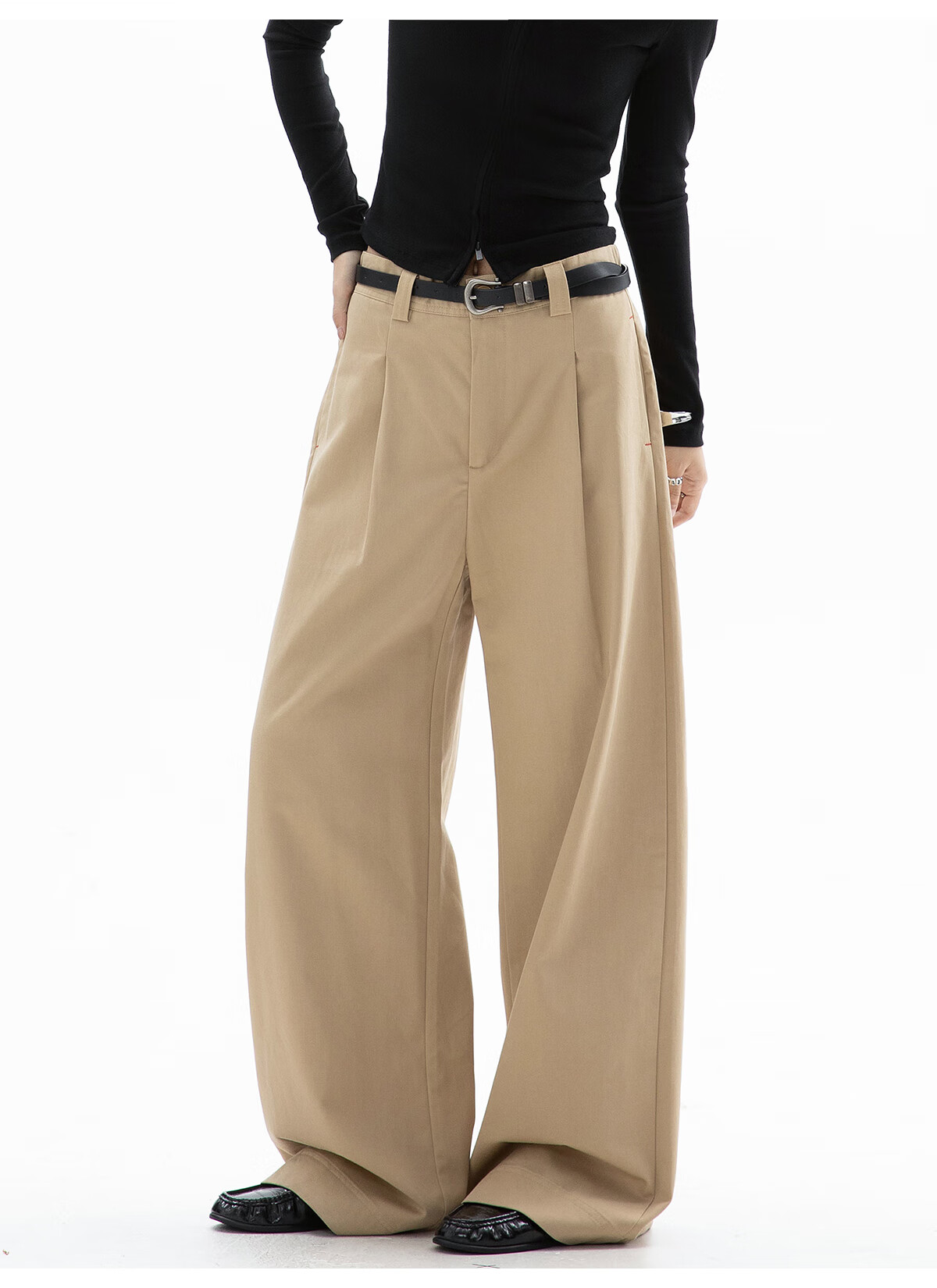 ICH MODE Women's American Style Straight-Leg Dress Pants Autumn Winter New Loose Wide-Leg Suit Trousers Casual Khaki Pants Khaki M 10