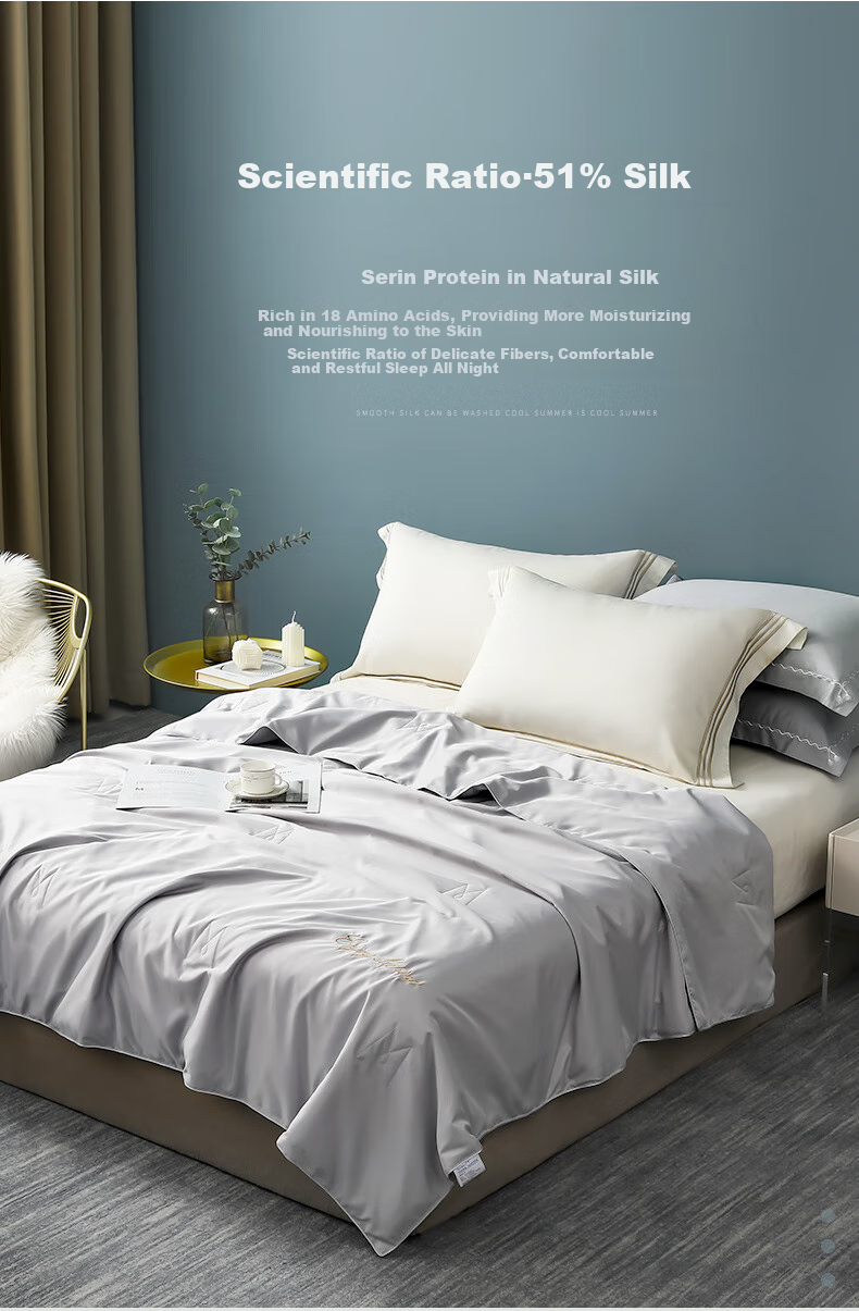 Huangchaojiasi Mulberry Silk Quilt, Air Conditioning Quilt, Washable Summer Cool Quilt, Ice Silk Double Thin Quilt Core, Gray 200*230cm 2 Ji 6