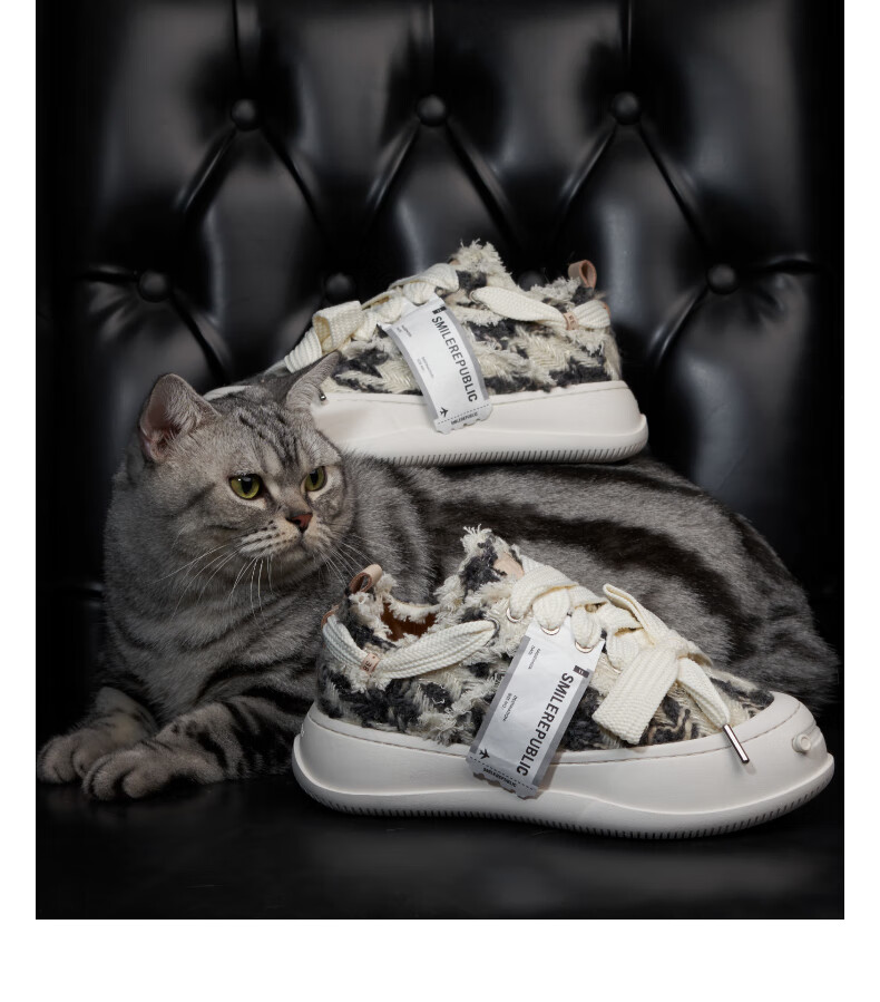 Smilerepublic Black and White Herringbone Low-top Replaceable Open-mouth Thick-soled Shoes Black 37 3