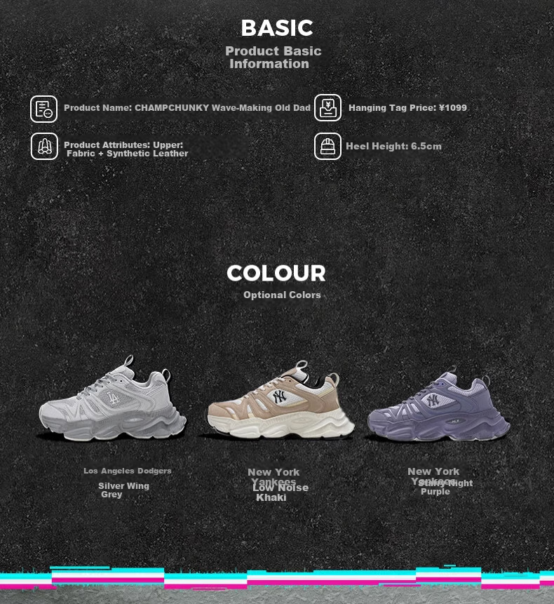 MLB Wave Dad Sneakers Unisex Zhang Linghe Star Same Style Sports Shoes 3ASHCC35N-50BKS-230 2