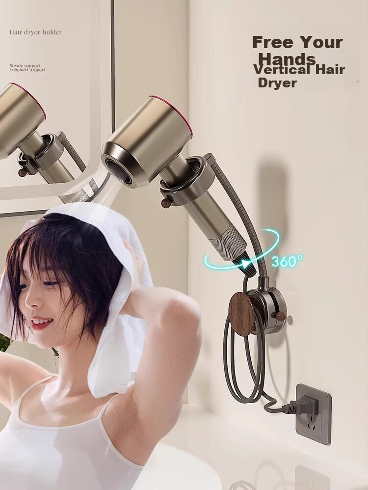Fanxia Suction Cup Hair Dryer Holder, No Drilling Required, Bathroom Hair Dryer Rotating Wind Tube Hanger, Wall-Mounted Lazy Person's Handless Desig 7