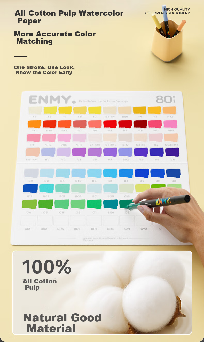 Enmi Enmy80 Colorful Mini Black Box Direct Liquid Acrylic Markers with Gift Bag, Soft Tip, Controllable Ink, Washable, Colored, for Primary School Students' Art Education, High Coverage Watercolor Pens, Birthday Gift 10